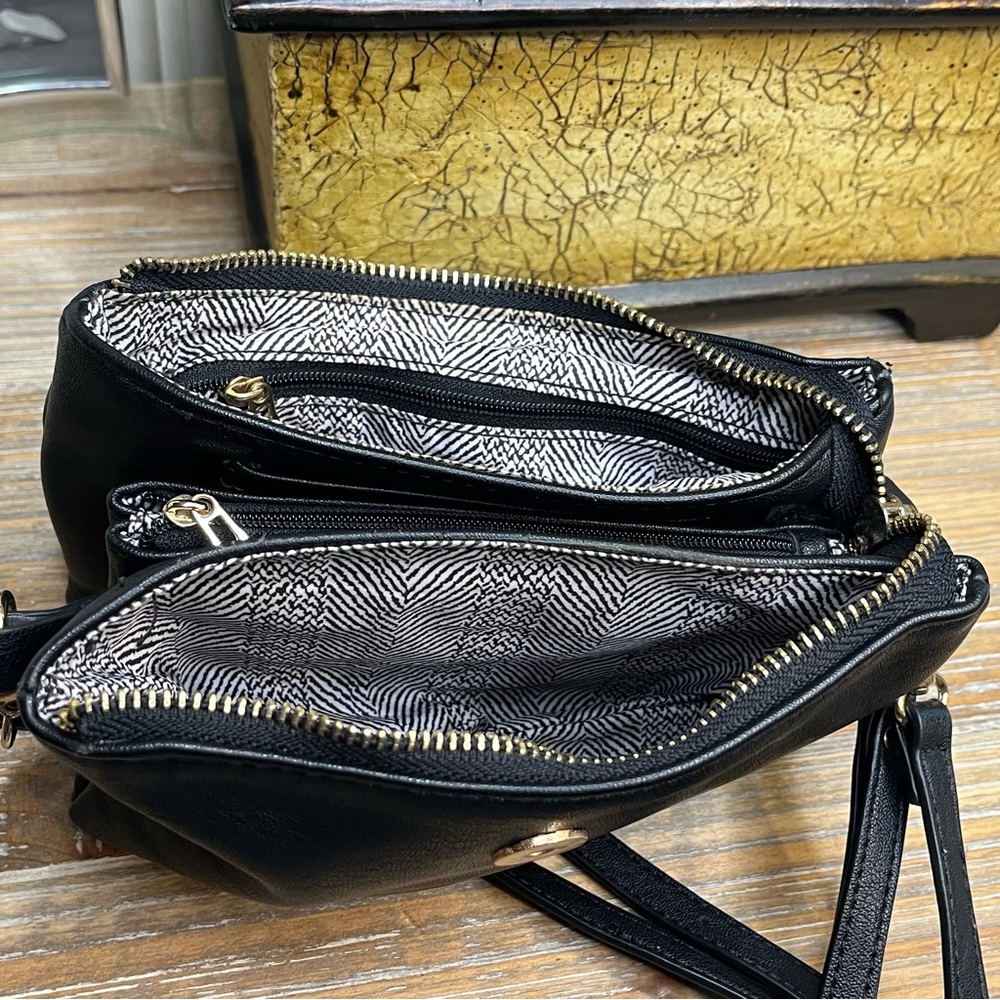 Miztique Black Vegan Leather Crossbody Bag Gold Hardware Buckle Detail - Picture 7 of 16